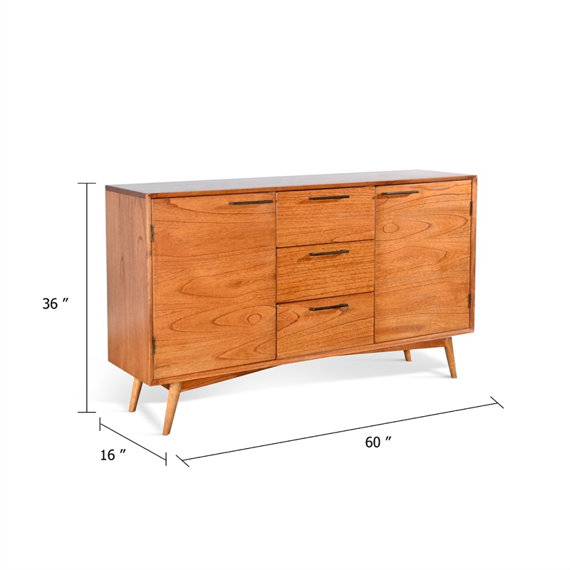 Pemberly Row Sideboard Buffet Console with 2 Cabinet Doors in Brown Mindi Wood