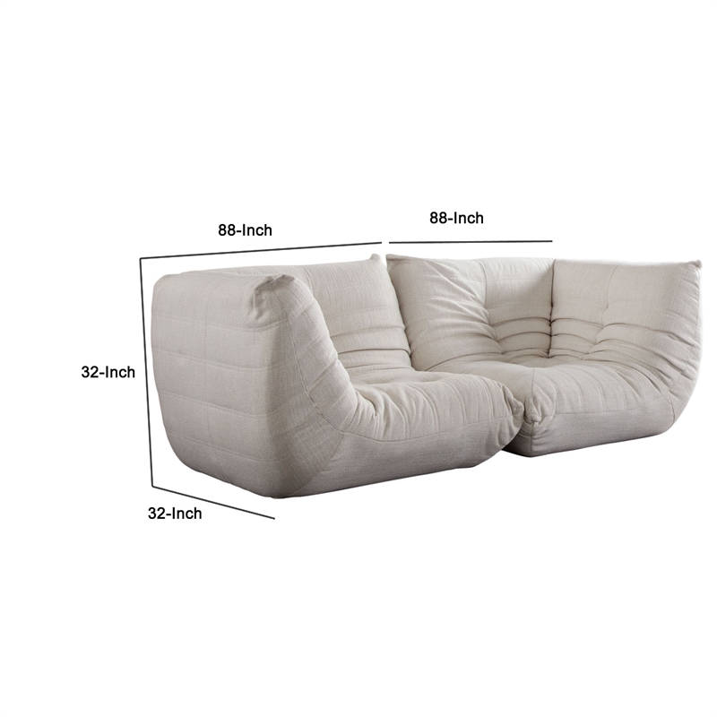 Pemberly Row 2Pc Modular Corner Chair Set w/ Low Profile Floor Seating in Cream