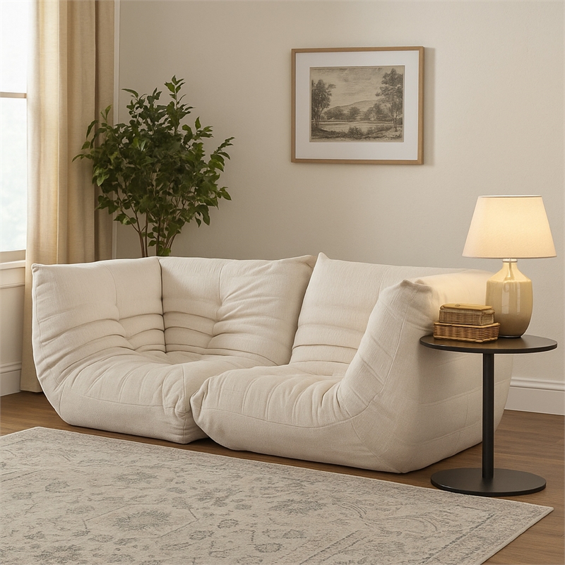 Pemberly Row 2Pc Modular Corner Chair Set w/ Low Profile Floor Seating in Cream
