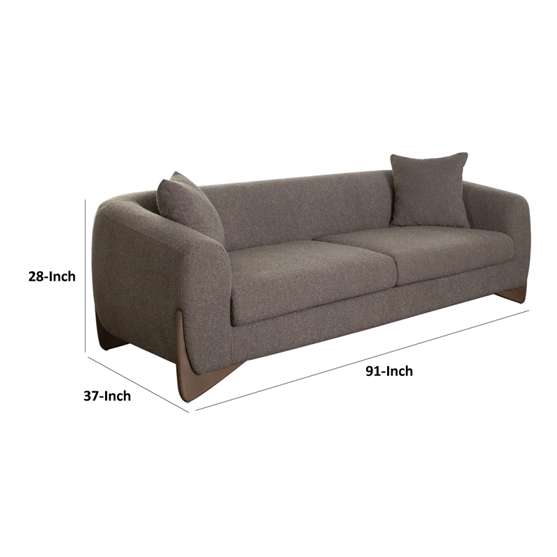 Pemberly Row 91 Inch Sofa with 2 Accent Pillows in Toffee Brown Polyester