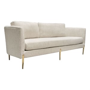 Pemberly Row 92&quot Modern Sofa in Light Cream Textured Fabric with Gold Metal Legs