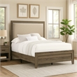 Pemberly Row Twin Panel Bed with Nailhead Trim in Ivory Fabric and Gray Wood