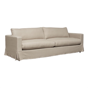 Pemberly Row 94&quot Sofa with Feather Down Seating in Sand Brown Linen Slipcover