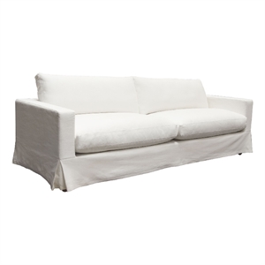 Pemberly Row 94&quot Sofa with Feather Down Seating in White Linen Slipcover