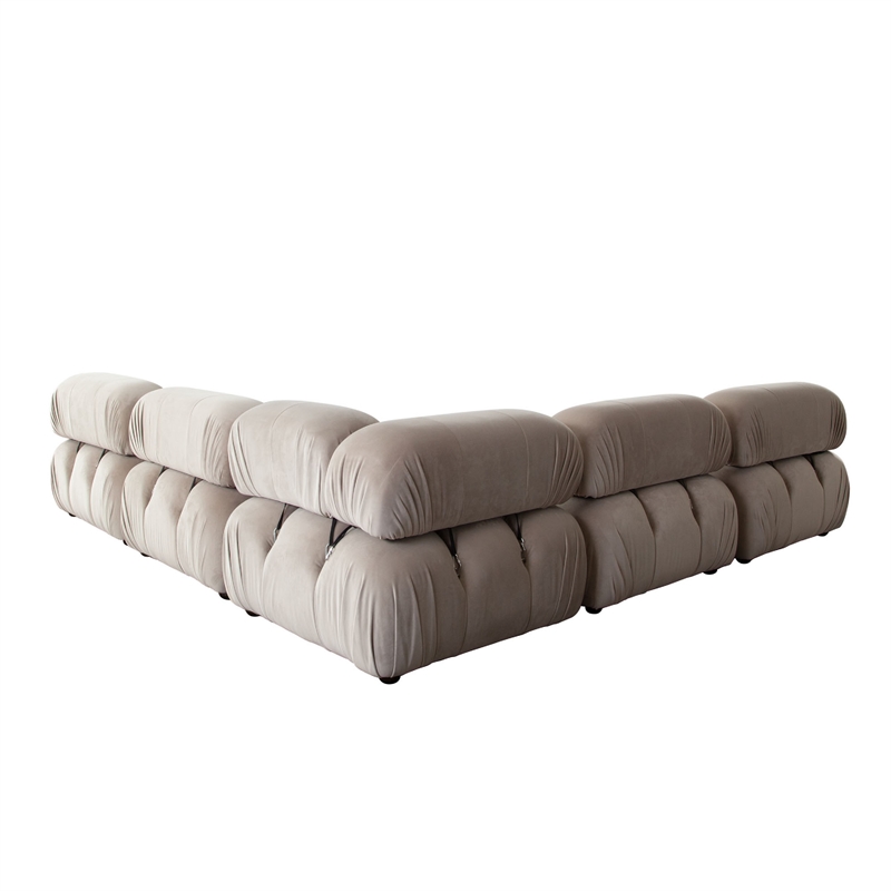 Pemberly Row 5 Piece Modular L-Shaped Sectional Sofa Set in Tan Brown Velvet