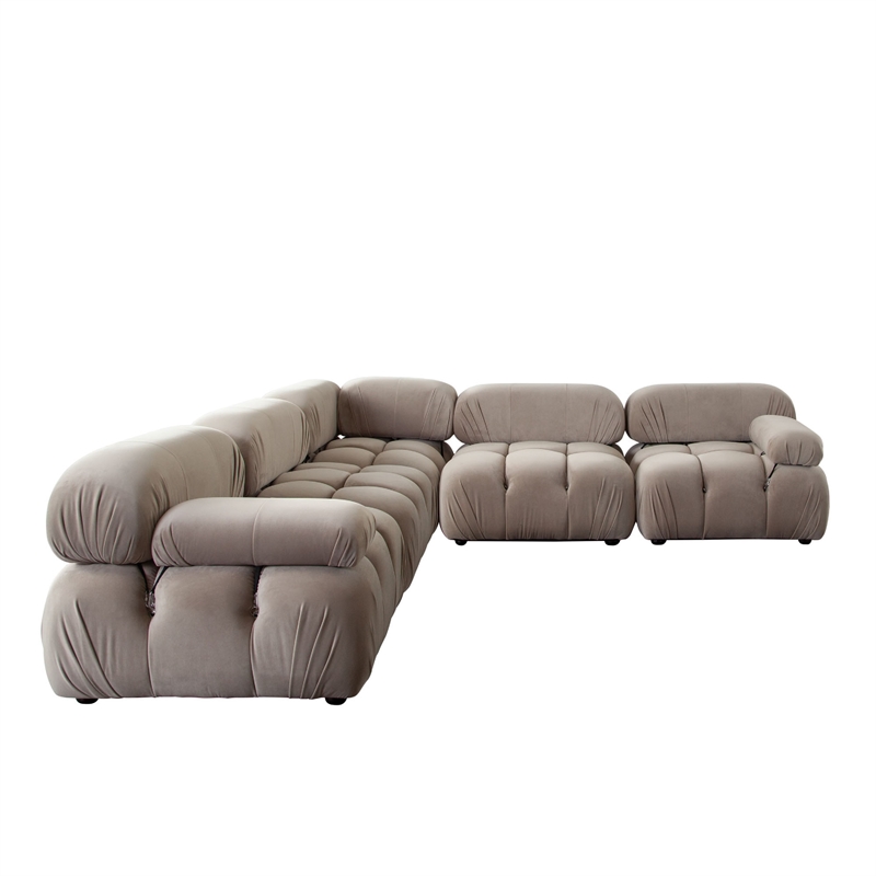 Pemberly Row 5 Piece Modular L-Shaped Sectional Sofa Set in Tan Brown Velvet