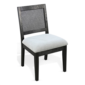 Pemberly Row Dining Chair Set of 2 with Rattan Back in Beige & Black Mindi Wood