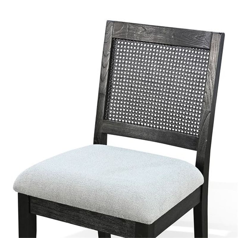 Pemberly Row Dining Chair Set of 2 with Rattan Back in Beige & Black Mindi Wood