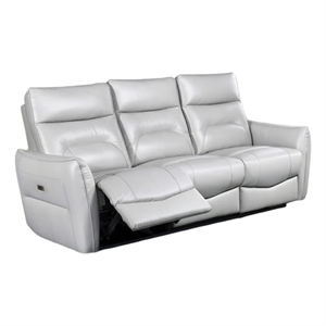 Pemberly Row 86&quot Power Reclining Sofa in Gray Top Grain Leather with Flared Arms