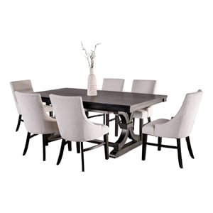 Pemberly Row 7 Pc Rectangular Dining Table Set with 6 Wingback Chairs in Black
