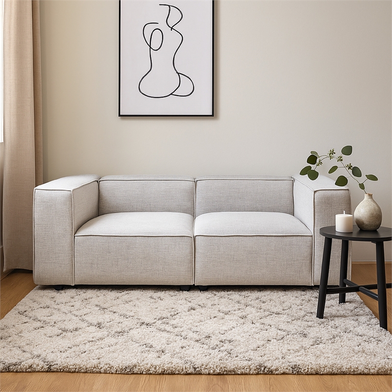 Pemberly Row 2 Pc Modular Lounge Sofa in Textured Barley Gray Polyester Fabric