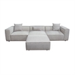 Pemberly Row 4 Pc Modular Sofa with Chaise & 3 Pillows in Barley Gray Polyester