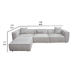 Pemberly Row 4 Pc Modular Sofa with Chaise & 3 Pillows in Barley Gray Polyester