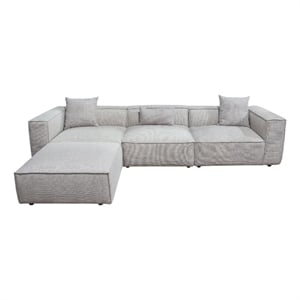 Pemberly Row 4 Pc Modular Sofa with Chaise & 3 Pillows in Barley Gray Polyester