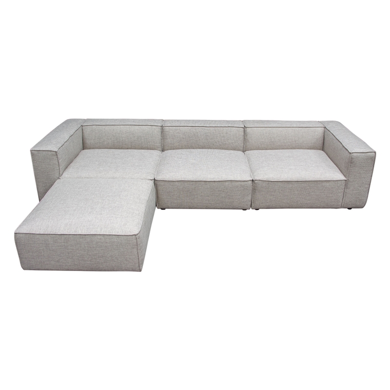 Pemberly Row 4 Pc Modular Sofa with Chaise & 3 Pillows in Barley Gray Polyester