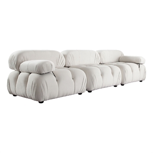 Pemberly Row 111&quot 3Pc Modular Sofa Set in Light Cream Velvet Bubble Grid Tufting