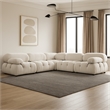 Pemberly Row 5Pc Modular L Sectional Sofa Set in Light Cream Velvet Grid Tufting