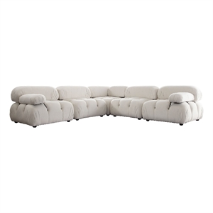 Pemberly Row 5Pc Modular L Sectional Sofa Set in Light Cream Velvet Grid Tufting