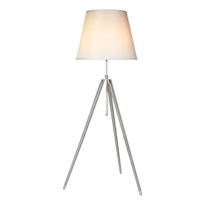 Pemberly Row 66&quot Floor Lamp with White Drum Shade and Chrome Metal Tripod Base