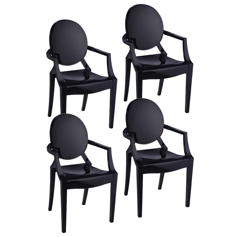 Pemberly Row Set of 4 Indoor Outdoor Dining Armchairs with Oval Back in Black
