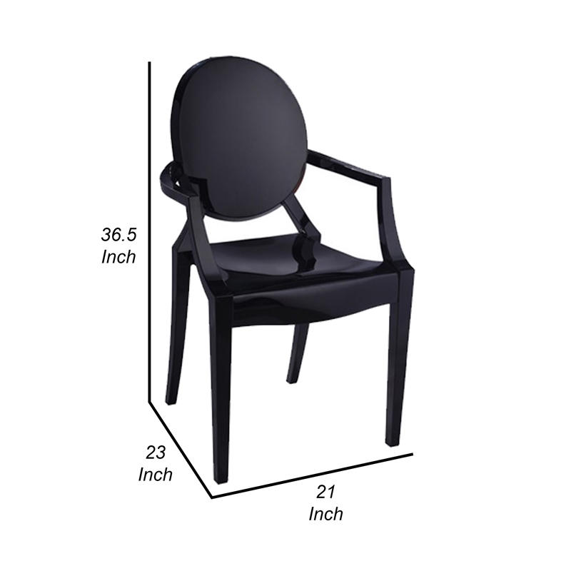 Pemberly Row Set of 4 Indoor Outdoor Dining Armchairs with Oval Back in Black