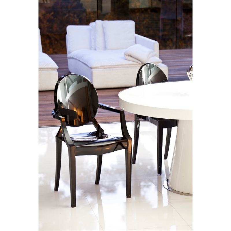 Pemberly Row Set of 4 Indoor Outdoor Dining Armchairs with Oval Back in Black
