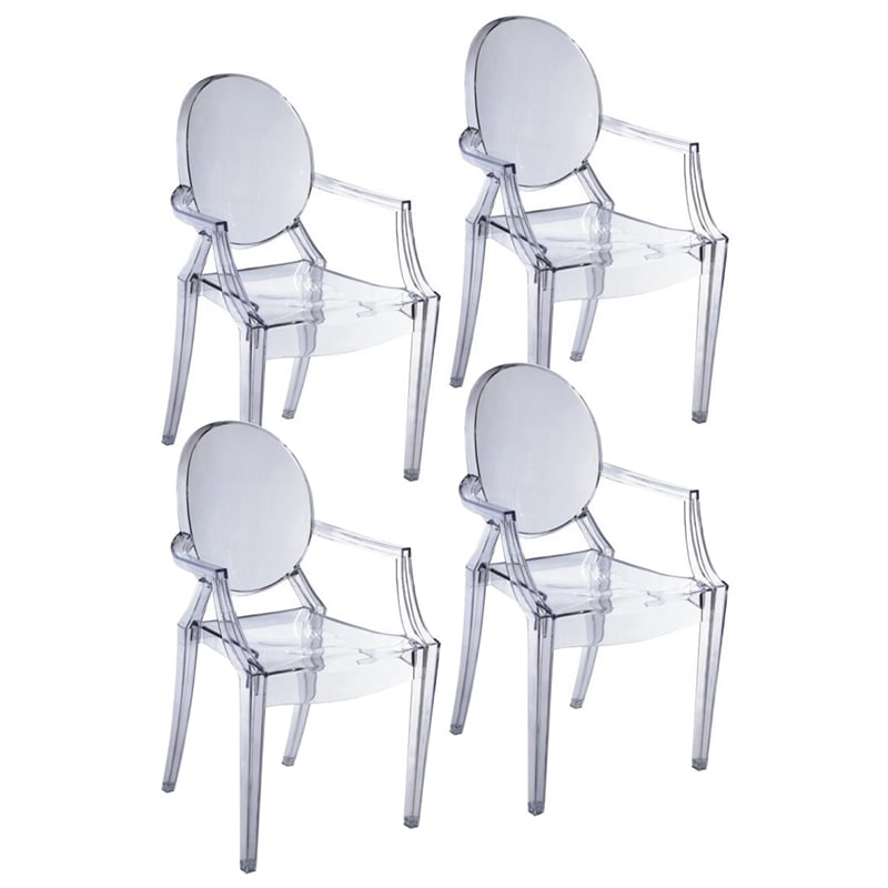 Pemberly Row Set of 4 Indoor Outdoor Dining Armchairs with Oval Back in Clear