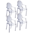 Pemberly Row Set of 4 Indoor Outdoor Dining Armchairs with Oval Back in Clear