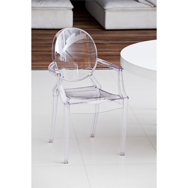 Pemberly Row Set of 4 Indoor Outdoor Dining Armchairs with Oval Back in Clear