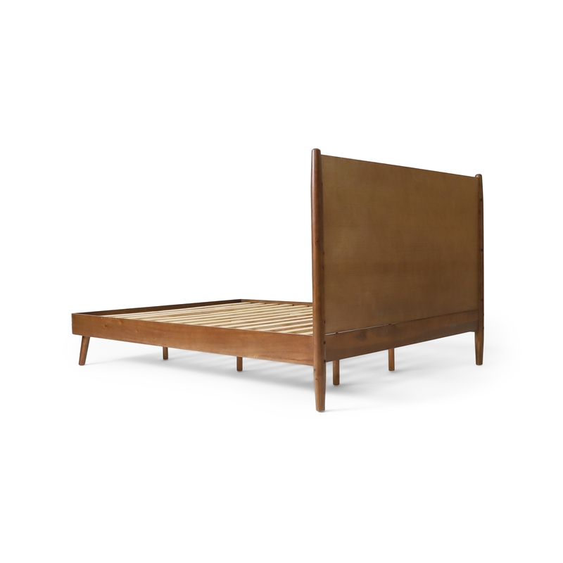 Pemberly Row Queen Size Bed with Panel Headboard in Rich Brown Acacia Wood
