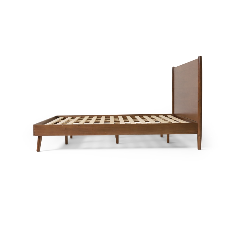 Pemberly Row Queen Size Bed with Panel Headboard in Rich Brown Acacia Wood