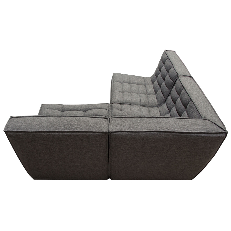 Pemberly Row 3Pc Modular Sectional Corner Sofa w/ Grid Tufting in Gray Polyester