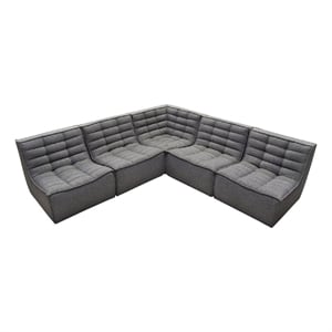 Pemberly Row 5Pc L-Shape Modular Sectional Sofa w/ Grid Tufting - Gray Polyester