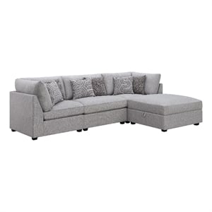 Pemberly Row 4 Pc Modular Sectional Sofa Set with Ottoman and 6 Pillows in Gray