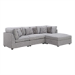 Pemberly Row 4 Pc Modular Sectional Sofa Set with Ottoman and 6 Pillows in Gray
