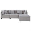 Pemberly Row 4 Pc Modular Sectional Sofa Set with Ottoman and 6 Pillows in Gray