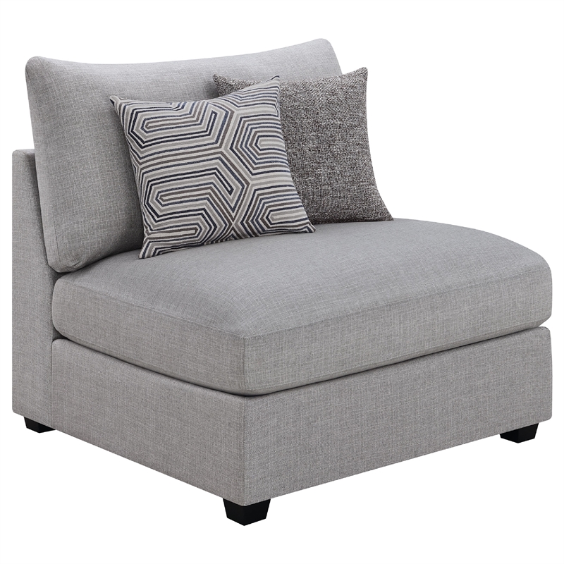 Pemberly Row 4 Pc Modular Sectional Sofa Set with Ottoman and 6 Pillows in Gray