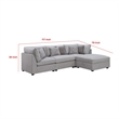 Pemberly Row 4 Pc Modular Sectional Sofa Set with Ottoman and 6 Pillows in Gray