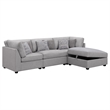 Pemberly Row 4 Pc Modular Sectional Sofa Set with Ottoman and 6 Pillows in Gray