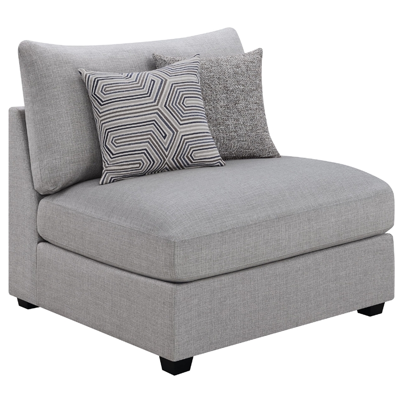 Pemberly Row 4 Pc Modular Sectional Sofa Set with Ottoman and 6 Pillows in Gray