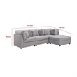 Pemberly Row 4 Pc Modular Sectional Sofa Set with Ottoman and 6 Pillows in Gray
