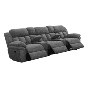 Pemberly Row Manual Recliner Sofa with 2 Consoles in Charcoal Gray