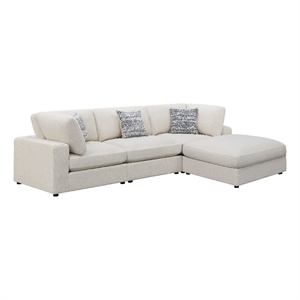 Pemberly Row 4 Piece Modular Sectional Sofa with Ottoman and 3 Pillows in Beige