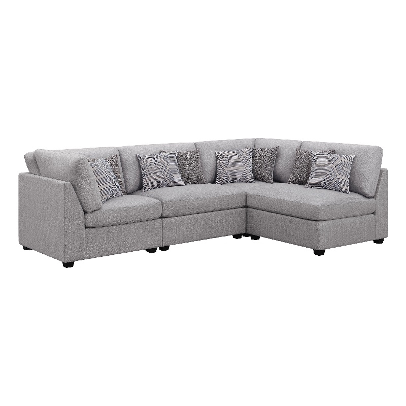 Pemberly Row 4 Piece Modular L-Shaped Sectional Sofa with 8 Pillows in Gray