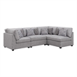 Pemberly Row 4 Piece Modular L-Shaped Sectional Sofa with 8 Pillows in Gray