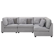 Pemberly Row 4 Piece Modular L-Shaped Sectional Sofa with 8 Pillows in Gray