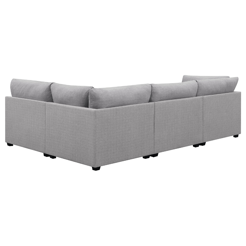 Pemberly Row 4 Piece Modular L-Shaped Sectional Sofa with 8 Pillows in Gray