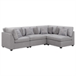 Pemberly Row 4 Piece Modular L-Shaped Sectional Sofa with 8 Pillows in Gray