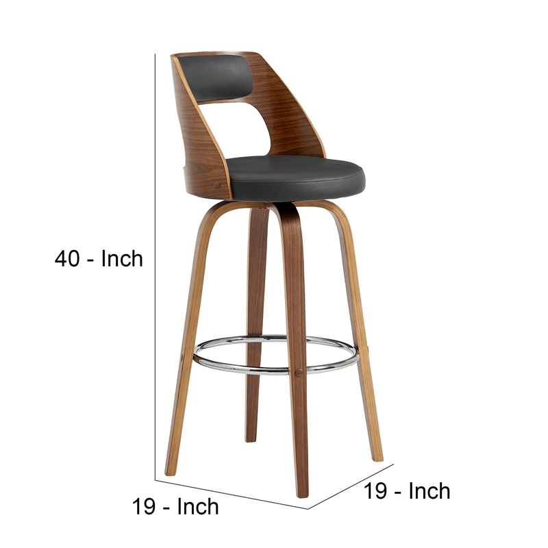Pemberly Row Swivel Bar Stool with Open Design Wooden Back in Gray Leatherette