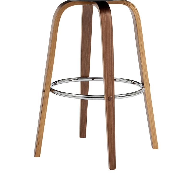 Pemberly Row Swivel Bar Stool with Open Design Wooden Back in Gray Leatherette